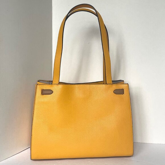 Kate Spade Large Lane Satchel Shoulder Bag Yellow Pebbled Leather Hobo Rare - Picture 2 of 13